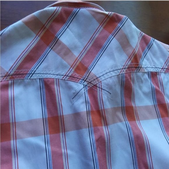 Attitude Youth Boys Button Down Shirt Coral/Orange White Plaid L - Picture 4 of 6